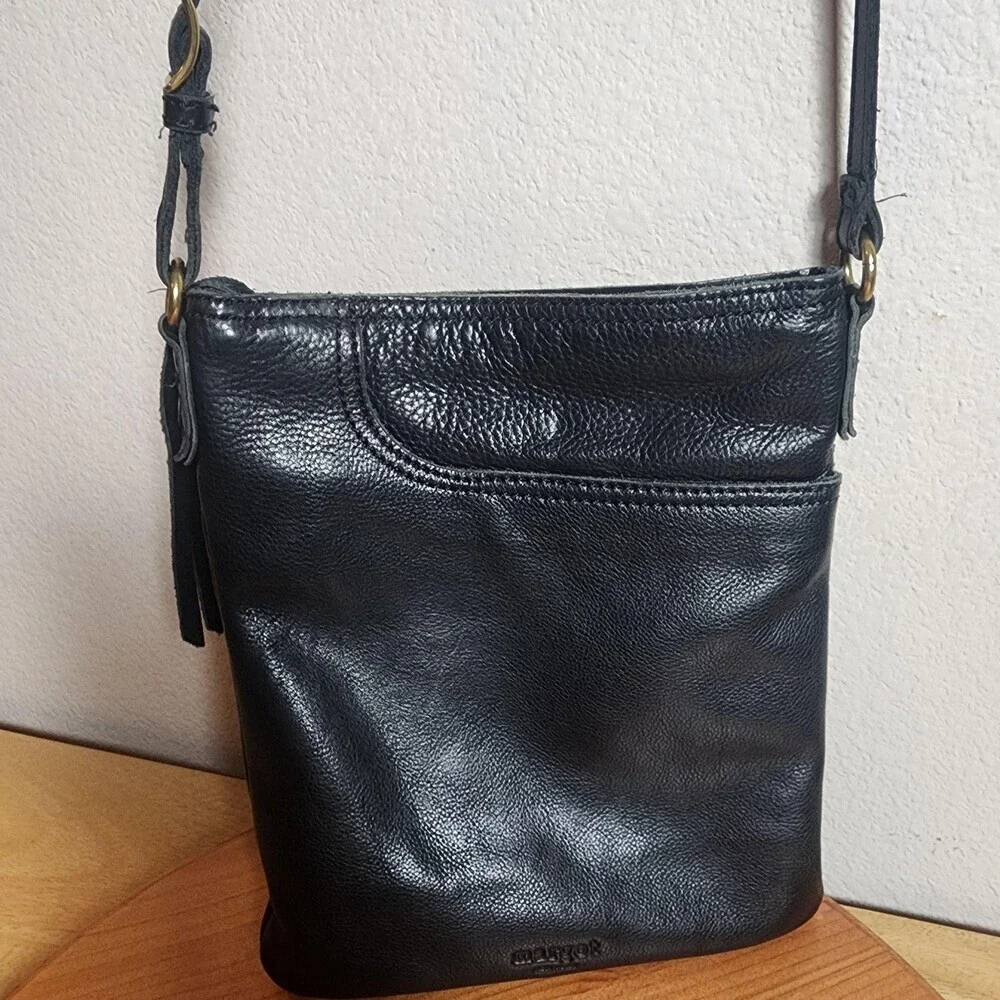 Margot New York Crossbody Bag Womens Small Black Leather Tassel Purse Zip